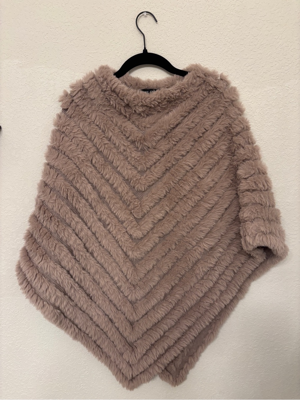 Cozy Faux-Fur Taupe Poncho Sweater